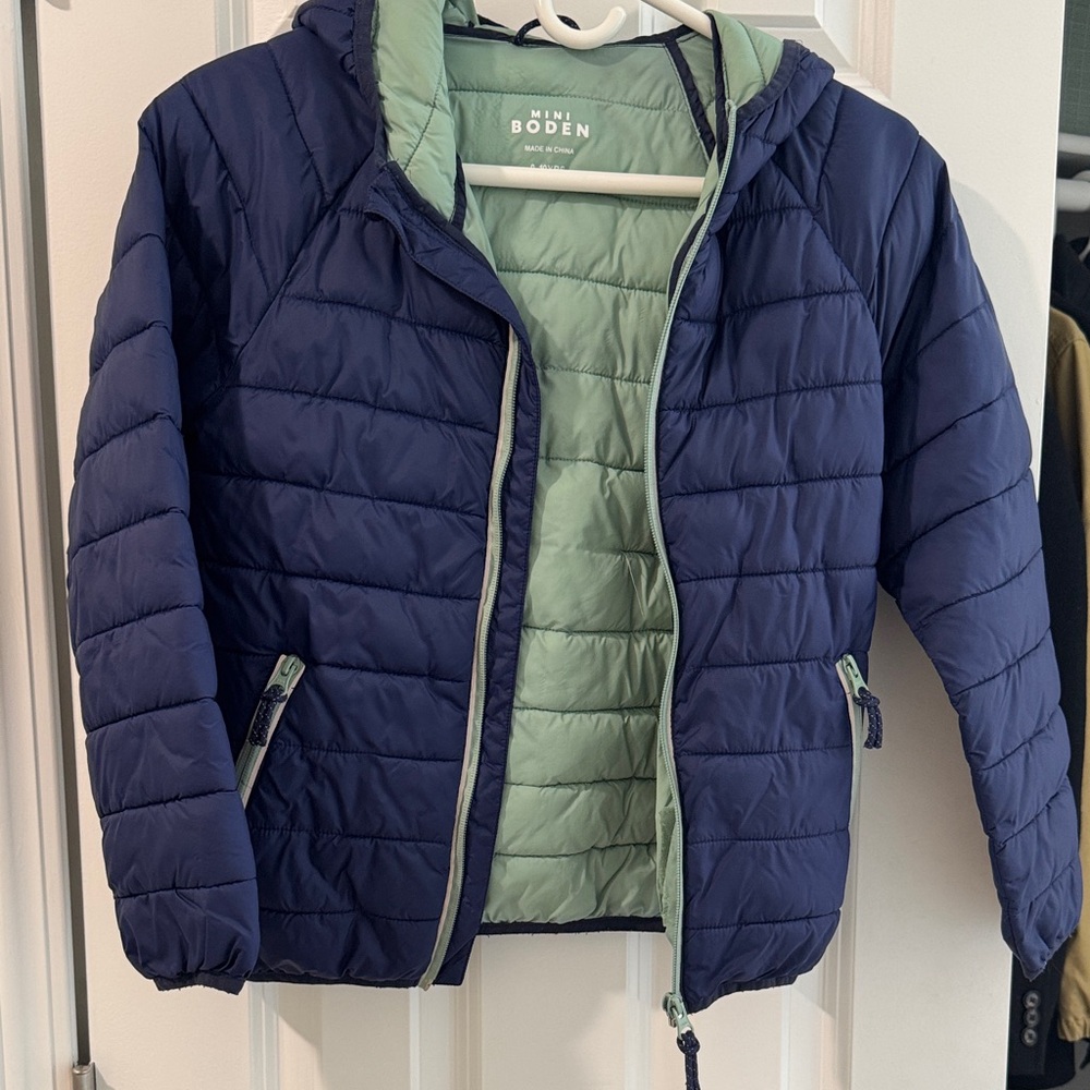 Mini Boden Kids' Navy and Mint Reversible Puffer Jacket